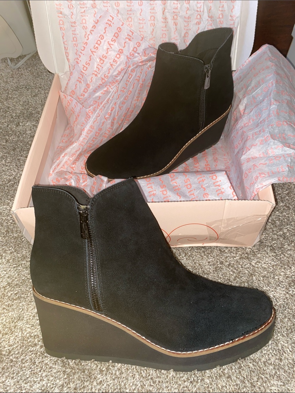 Easy Spirit Black Wedge Ankle Boots with Side Zip